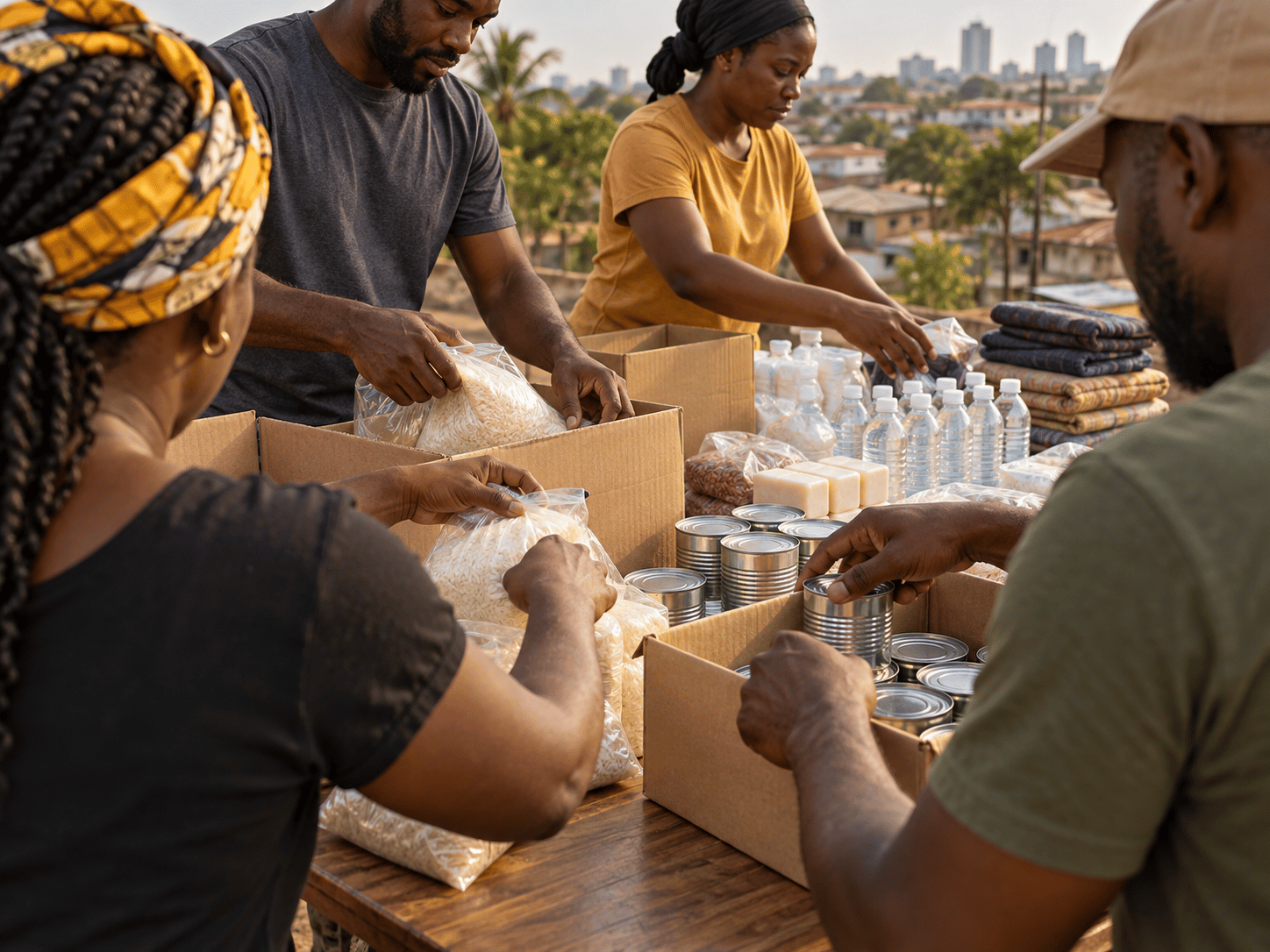 Illustrative scene of adults organizing supplies together